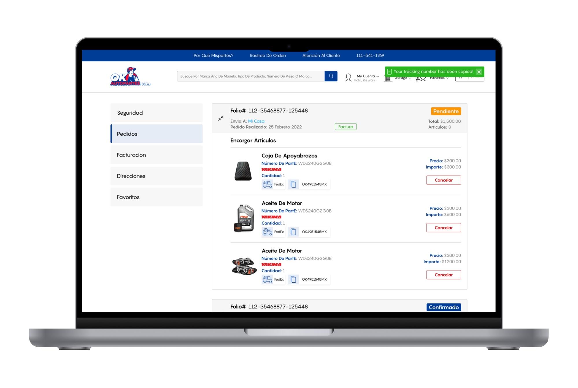 e-Commerce — Auto Parts Marketplace, developed features